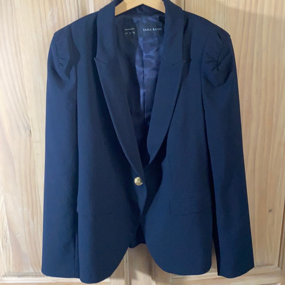 Zara puffed sleeve blazer navy